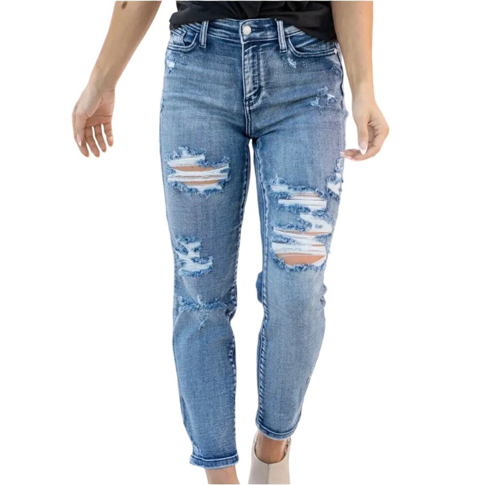 Judy Blue Boyfriend Jeans - Distressed Blue
